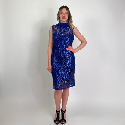 LUISA SPAGNOLI Abito tubino blu con paillettes