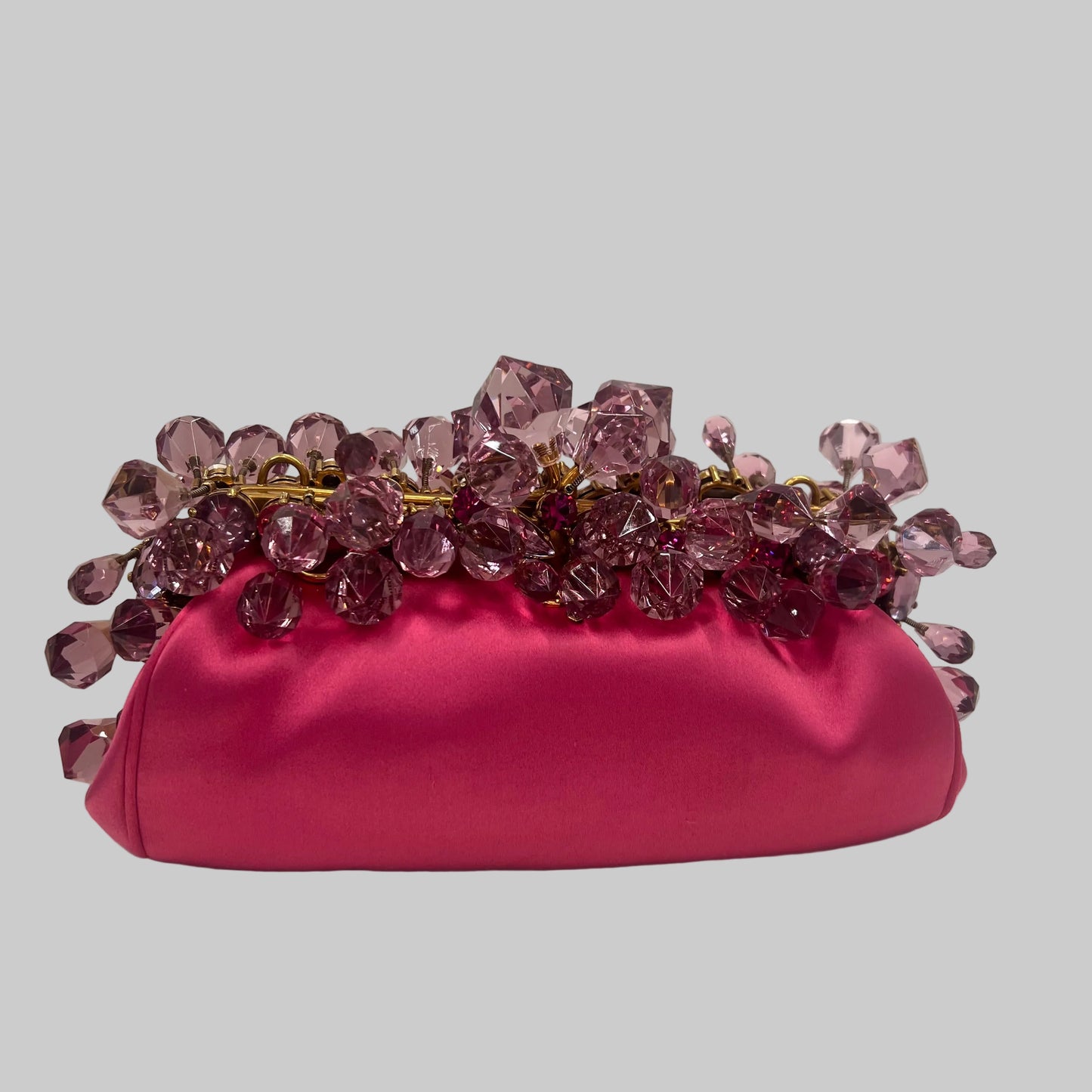 PRADA Pochette in raso rosa e chiusura gioiello
