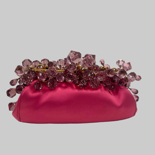 PRADA Pochette in raso rosa e chiusura gioiello