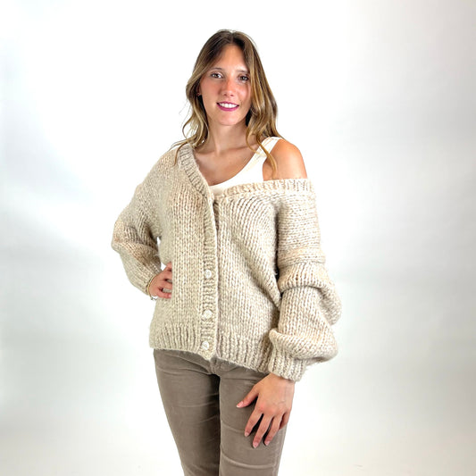 MES DEMOISELLES Maxi cardigan tortora chiaro