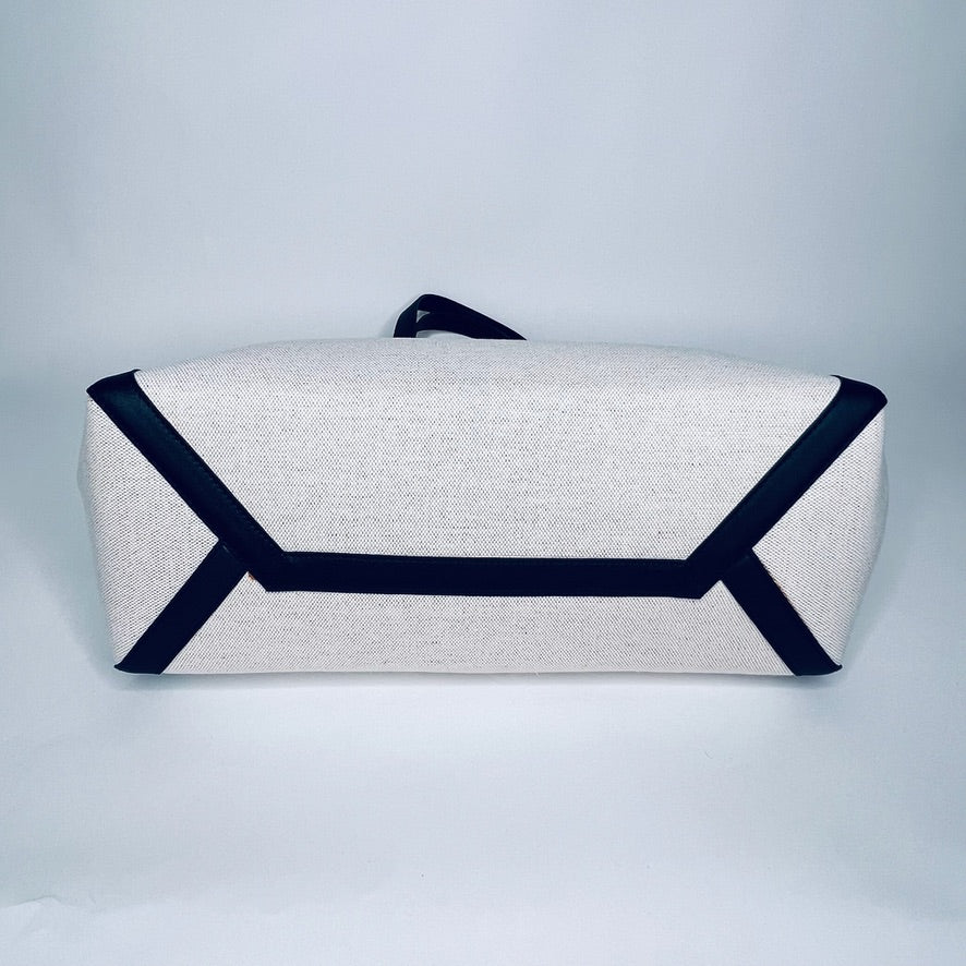 VALENTINO Borsa in canvas naturale con profili neri