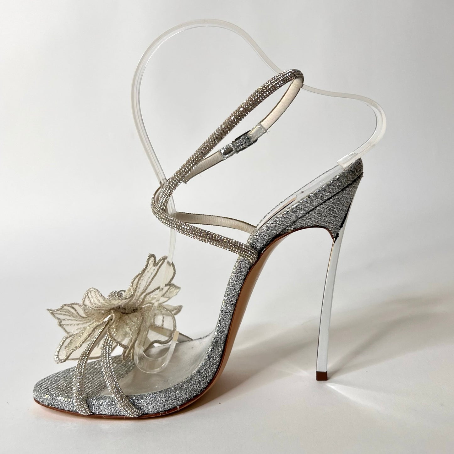 CASADEI Sandali gioiello argento con fiore in tulle
