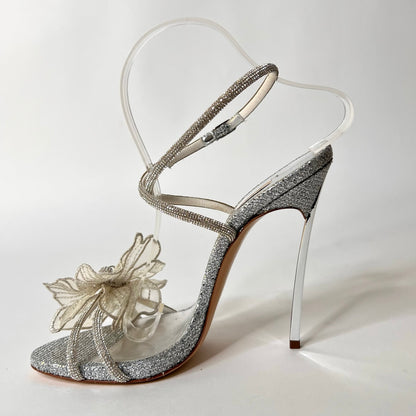 CASADEI Sandali gioiello argento con fiore in tulle