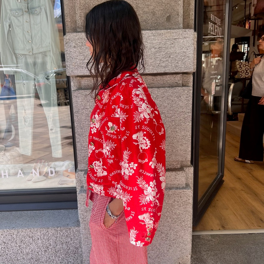 MARELLA Giacca in jeans rossa con stampa bianca