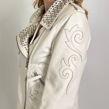 BLAUER Giacca in pelle bianca con borchie e ricami