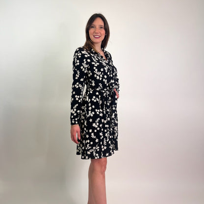 MAX & CO Abito scamiciato nero a fiori bianchi