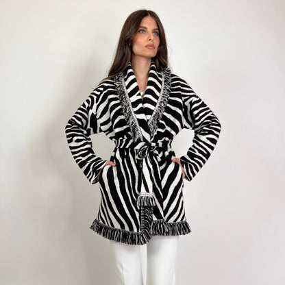 ALANUI Cardigan lungo zebrato bianco e nero