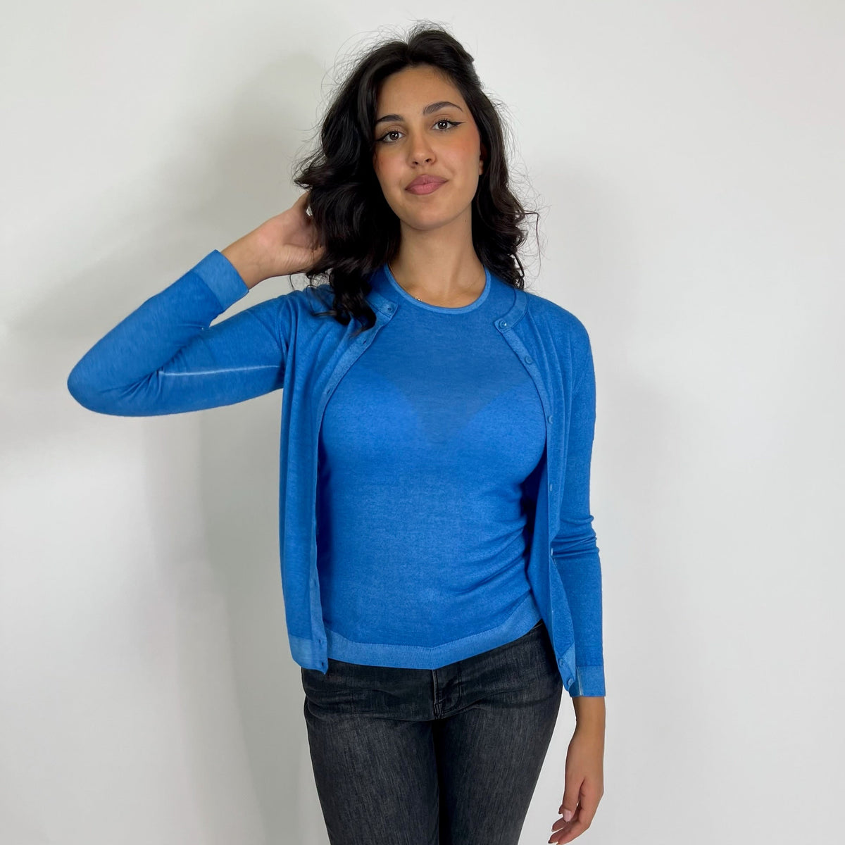 FALCONERI Twin set in cashmere ultrafine blu cielo