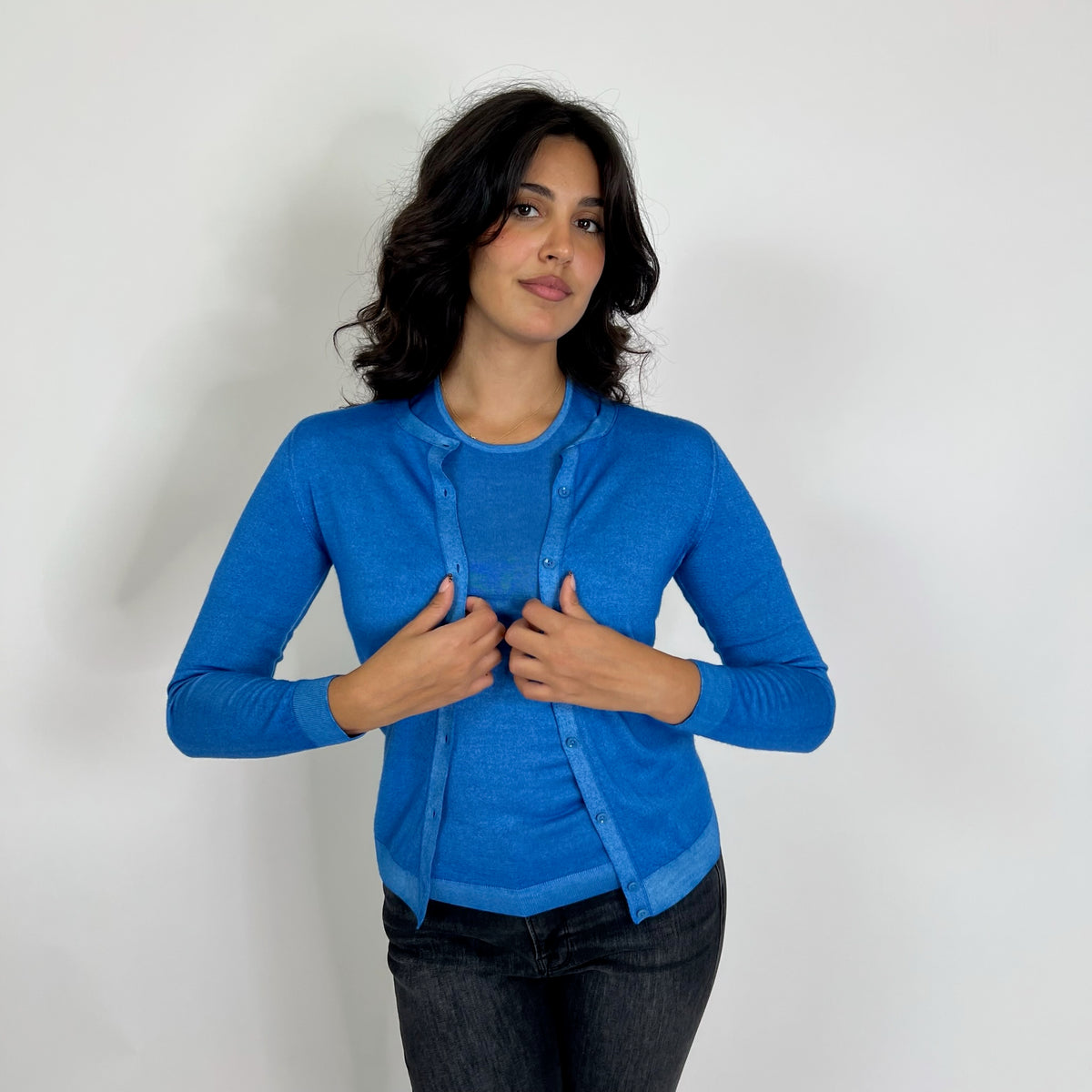 FALCONERI Twin set in cashmere ultrafine blu cielo