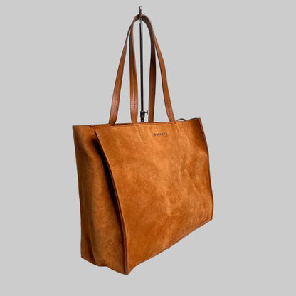 ORCIANI Borsa scamosciata ambra con doppia tracolla