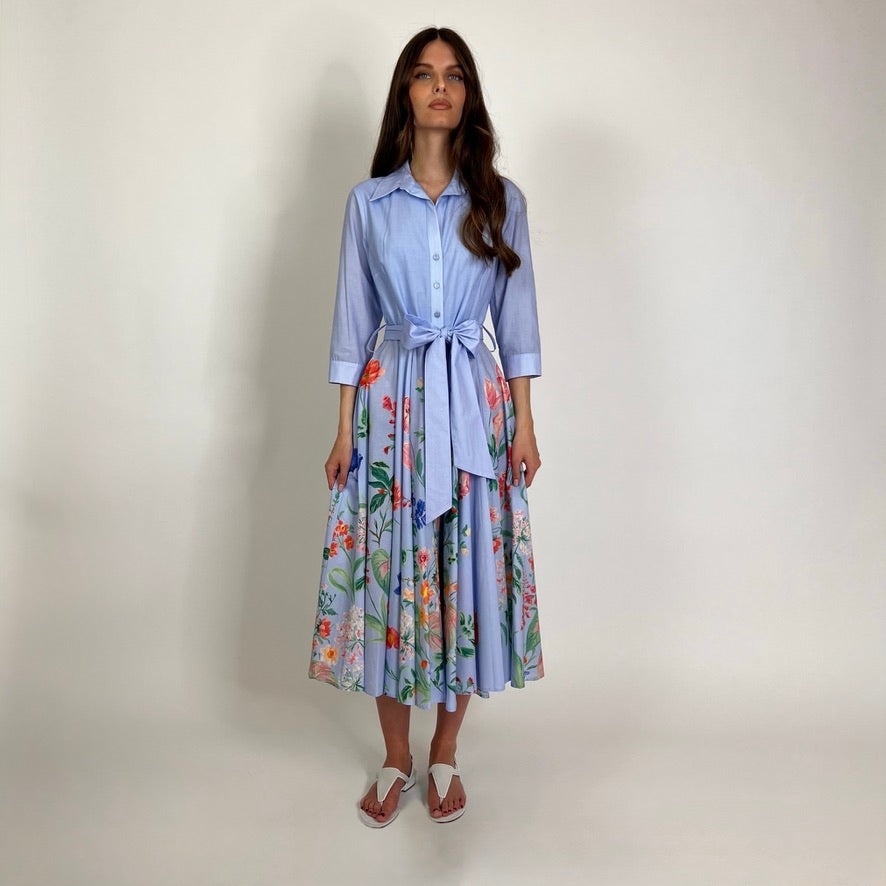 LAVI COUTURE Abito Ninni azzurro con fiori multicolor