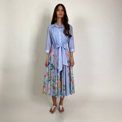 LAVI COUTURE Abito Ninni azzurro con fiori multicolor