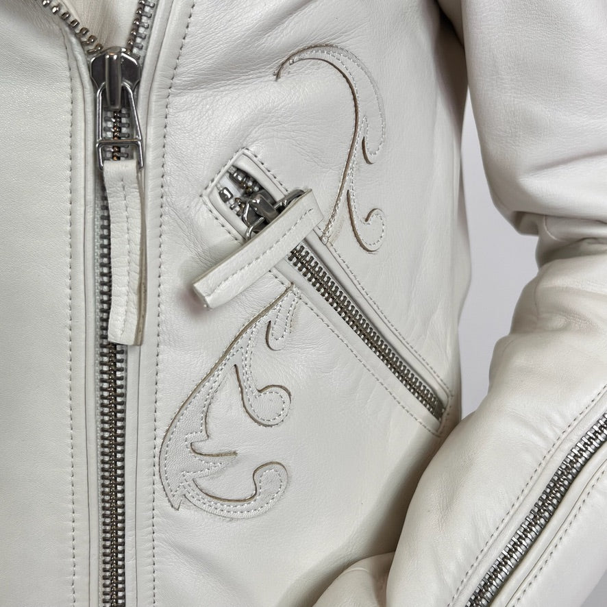 BLAUER Giacca in pelle bianca con borchie e ricami
