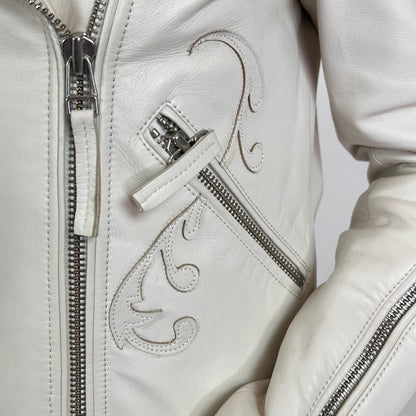 BLAUER Giacca in pelle bianca con borchie e ricami