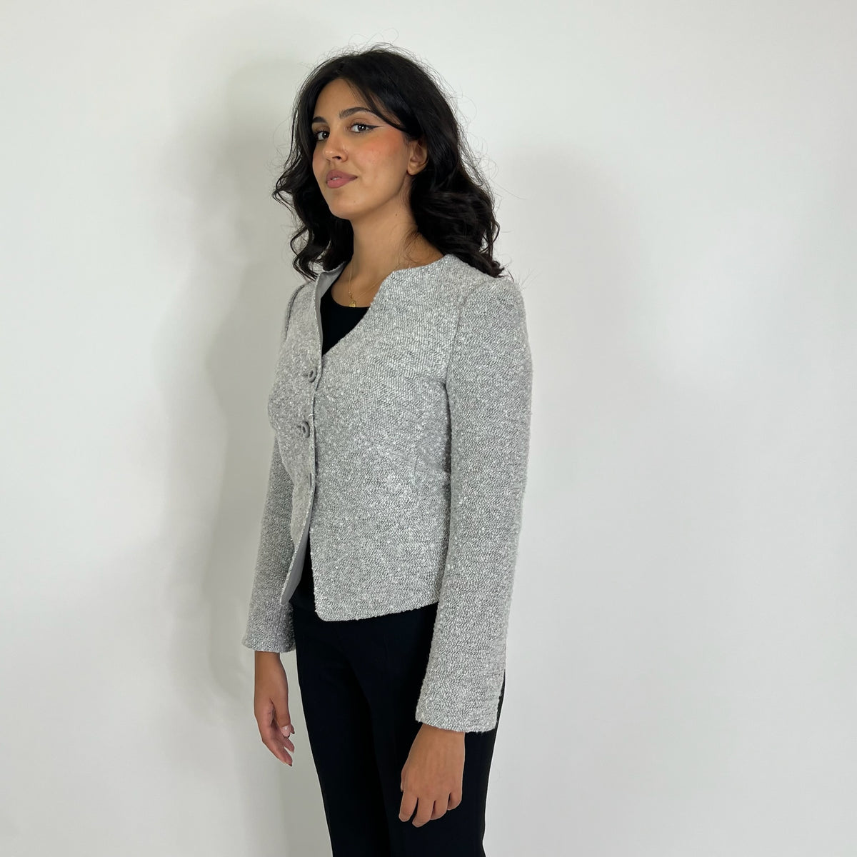 ARMANI COLLEZIONI Giacca in tessuto bouclé grigio perla