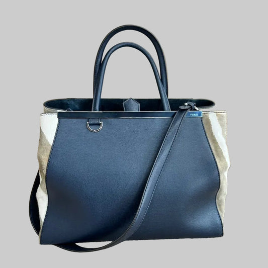 FENDI Borsa 2Jour blu con inserti in cavallino