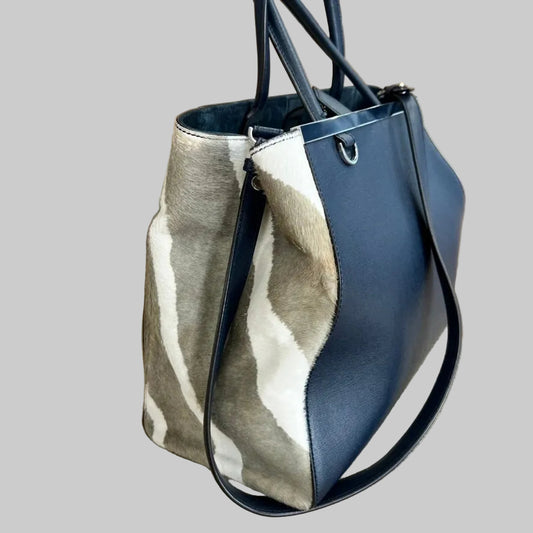 FENDI Borsa 2Jour blu con inserti in cavallino