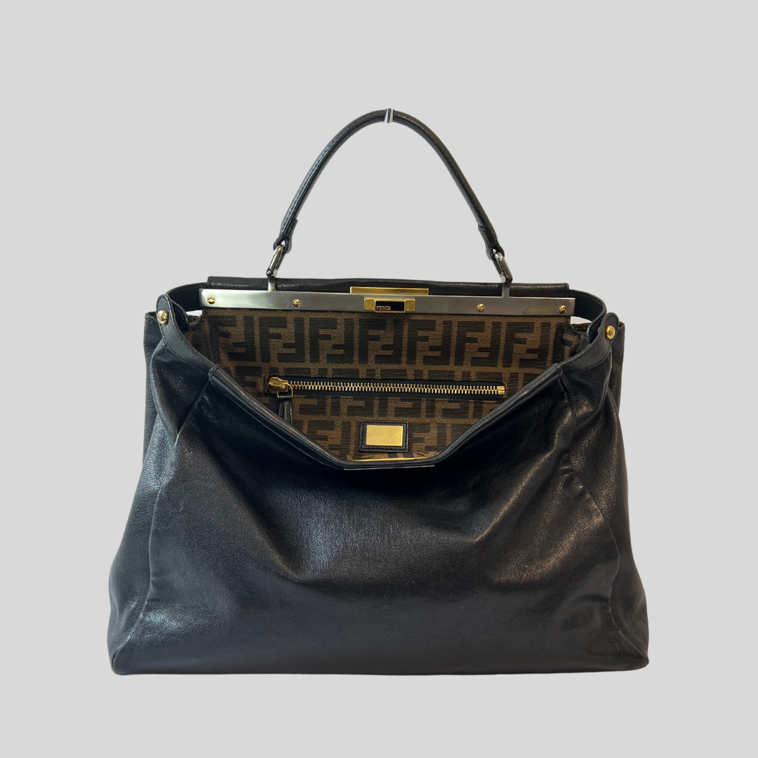 FENDI Borsa Peekaboo grande in pelle nera