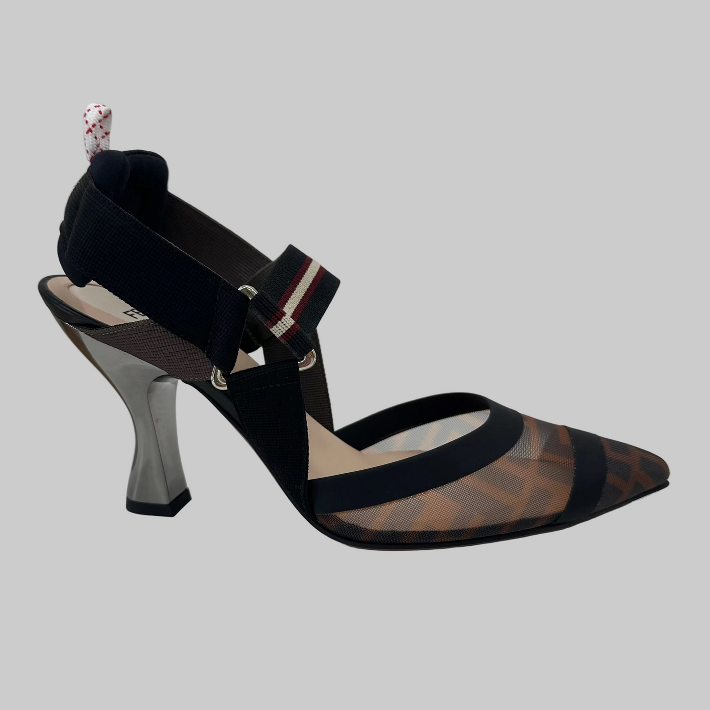 FENDI Scarpa decollété "Colibri" punta rete trasparente con logo