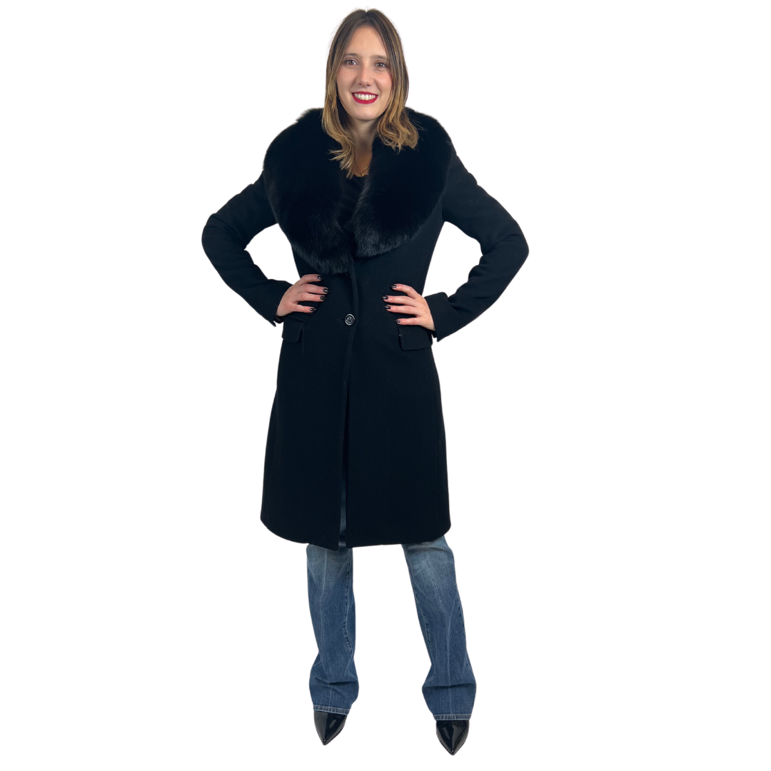 FLAVIO CASTELLANI Cappotto nero con collo staccabile
