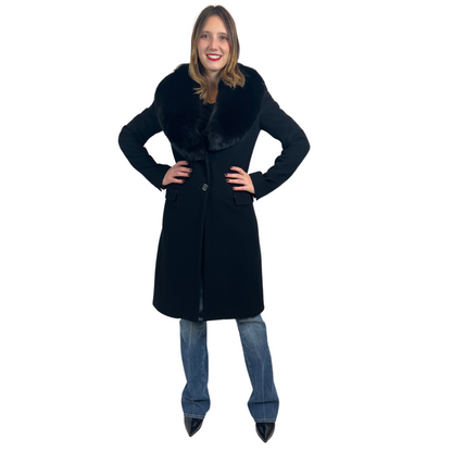 FLAVIO CASTELLANI Cappotto nero con collo staccabile