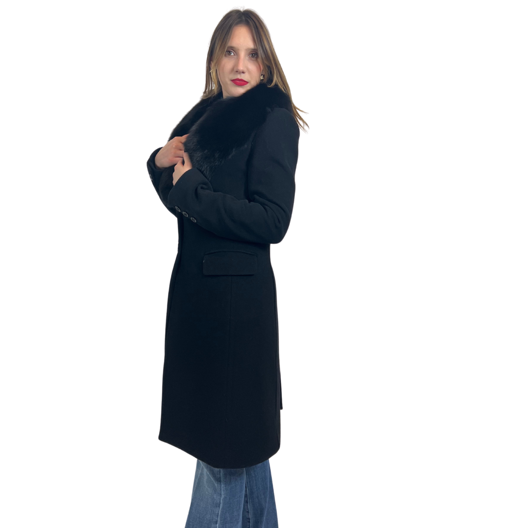 FLAVIO CASTELLANI Cappotto nero con collo staccabile