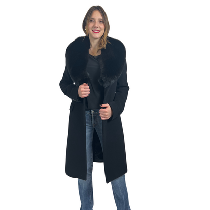 FLAVIO CASTELLANI Cappotto nero con collo staccabile