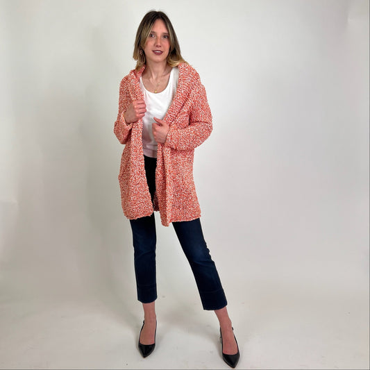 FOGAL Capospalla cardigan tricot bianco e arancio