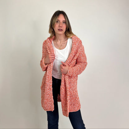 FOGAL Capospalla cardigan tricot bianco e arancio