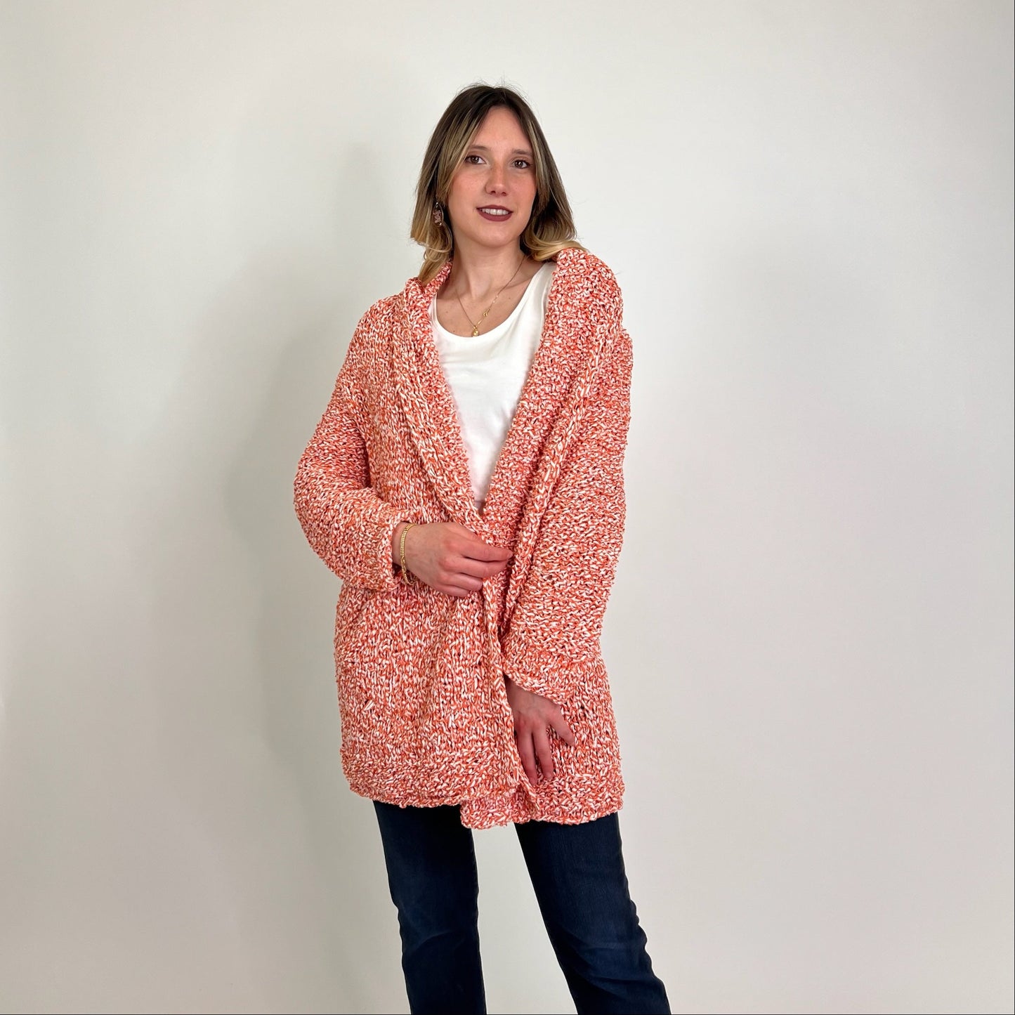 FOGAL Capospalla cardigan tricot bianco e arancio
