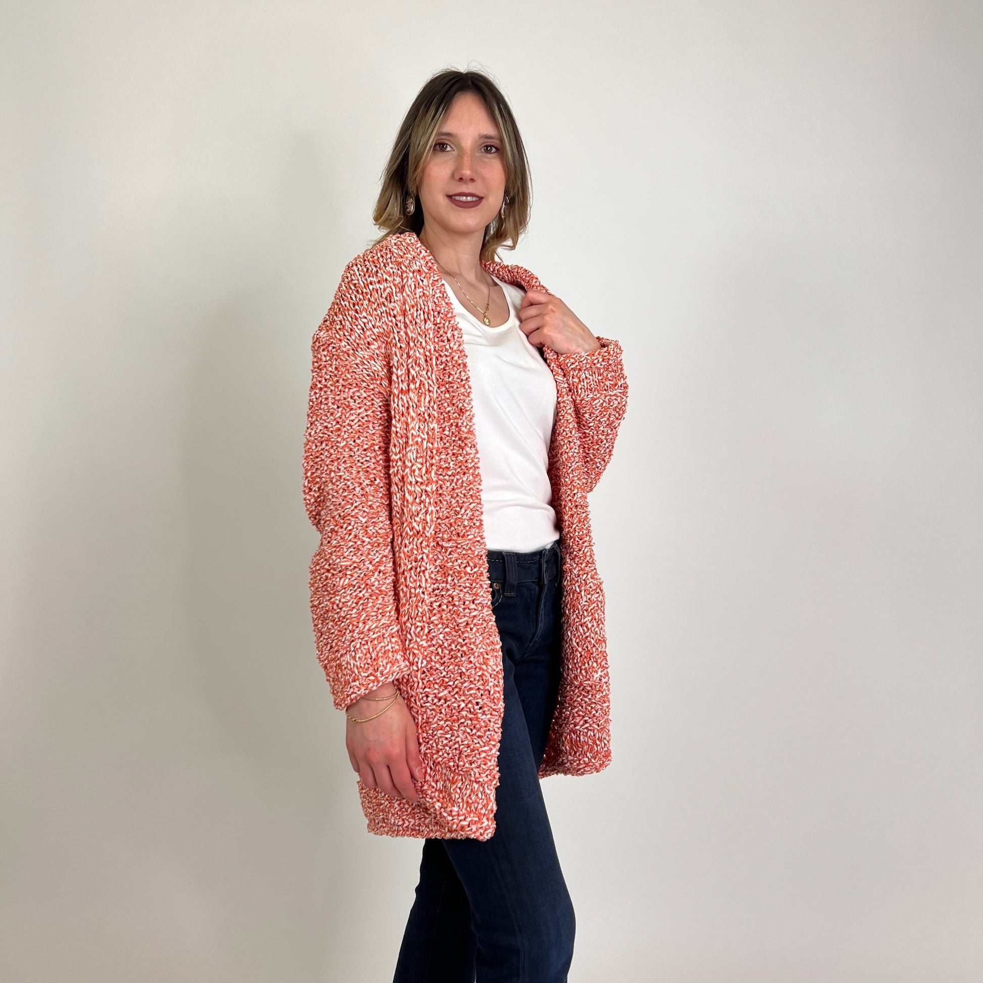 FOGAL Capospalla cardigan tricot bianco e arancio