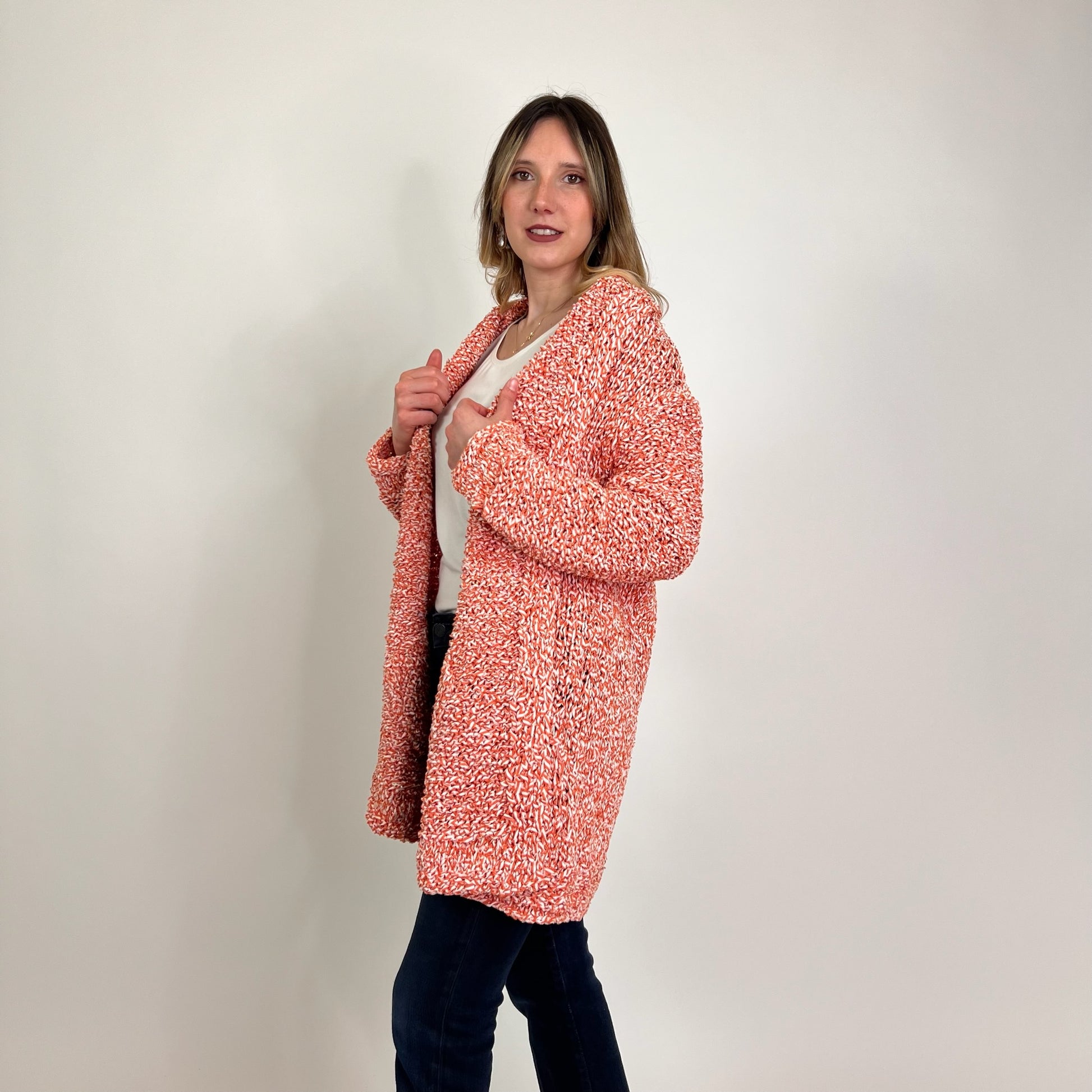 FOGAL Capospalla cardigan tricot bianco e arancio