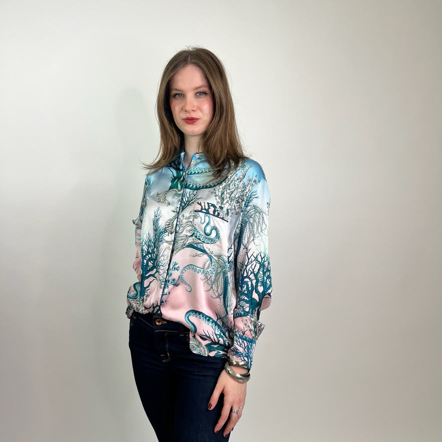 FOR RESTLESS SLEEPERS Camicia in seta stampa coralli