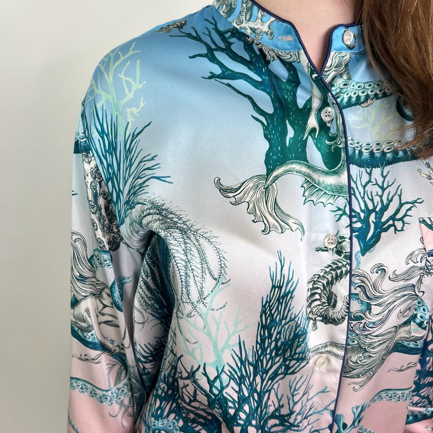FOR RESTLESS SLEEPERS Camicia in seta stampa coralli
