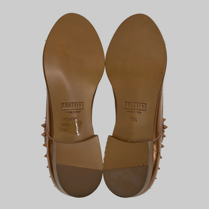 FRATELLI ROSSETTI Scarpa mocassino in pelle verniciata nude bronzo con borchie