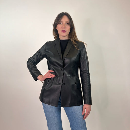GERMANS Giacca lunga blazer in pelle nappa nera