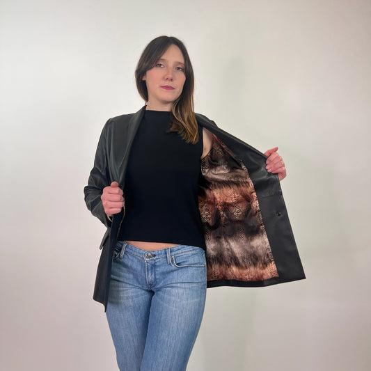 GERMANS Giacca lunga blazer in pelle nappa nera
