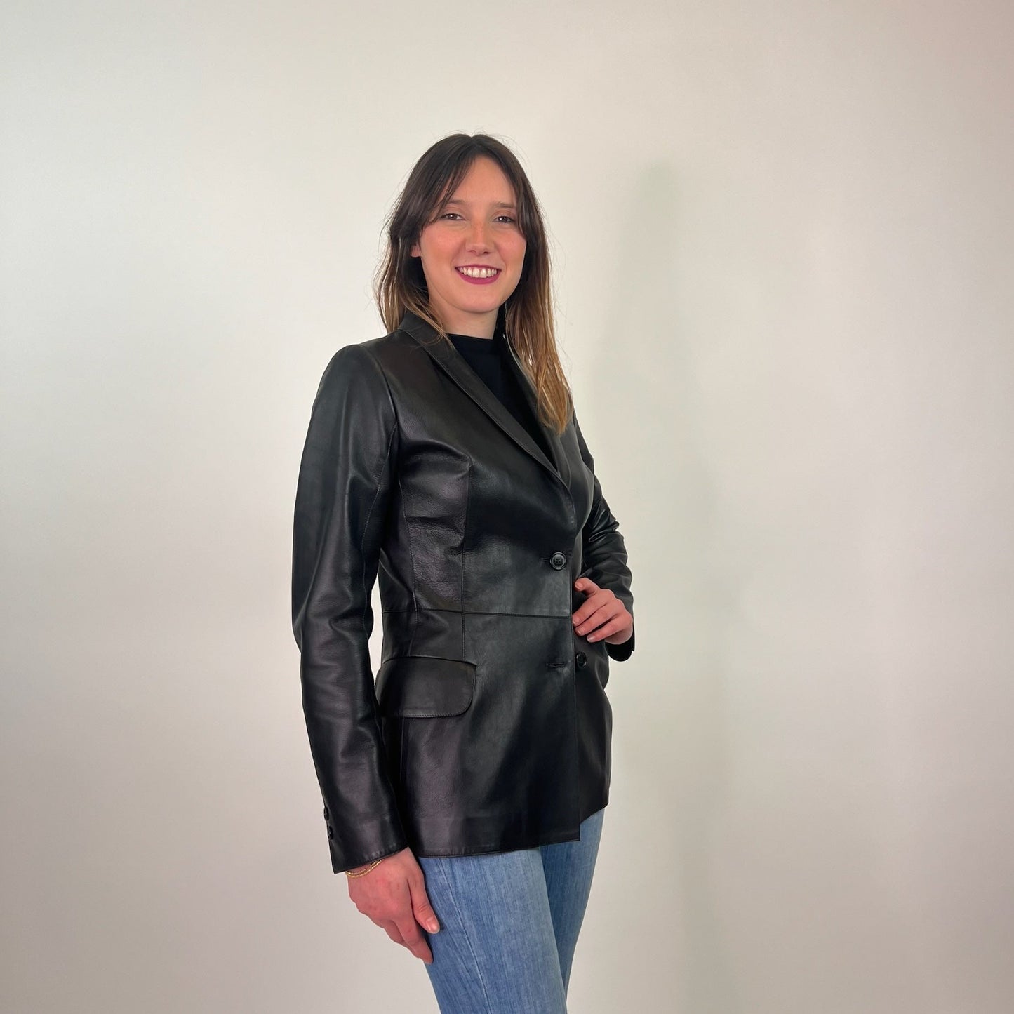 GERMANS Giacca lunga blazer in pelle nappa nera