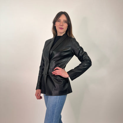 GERMANS Giacca lunga blazer in pelle nappa nera