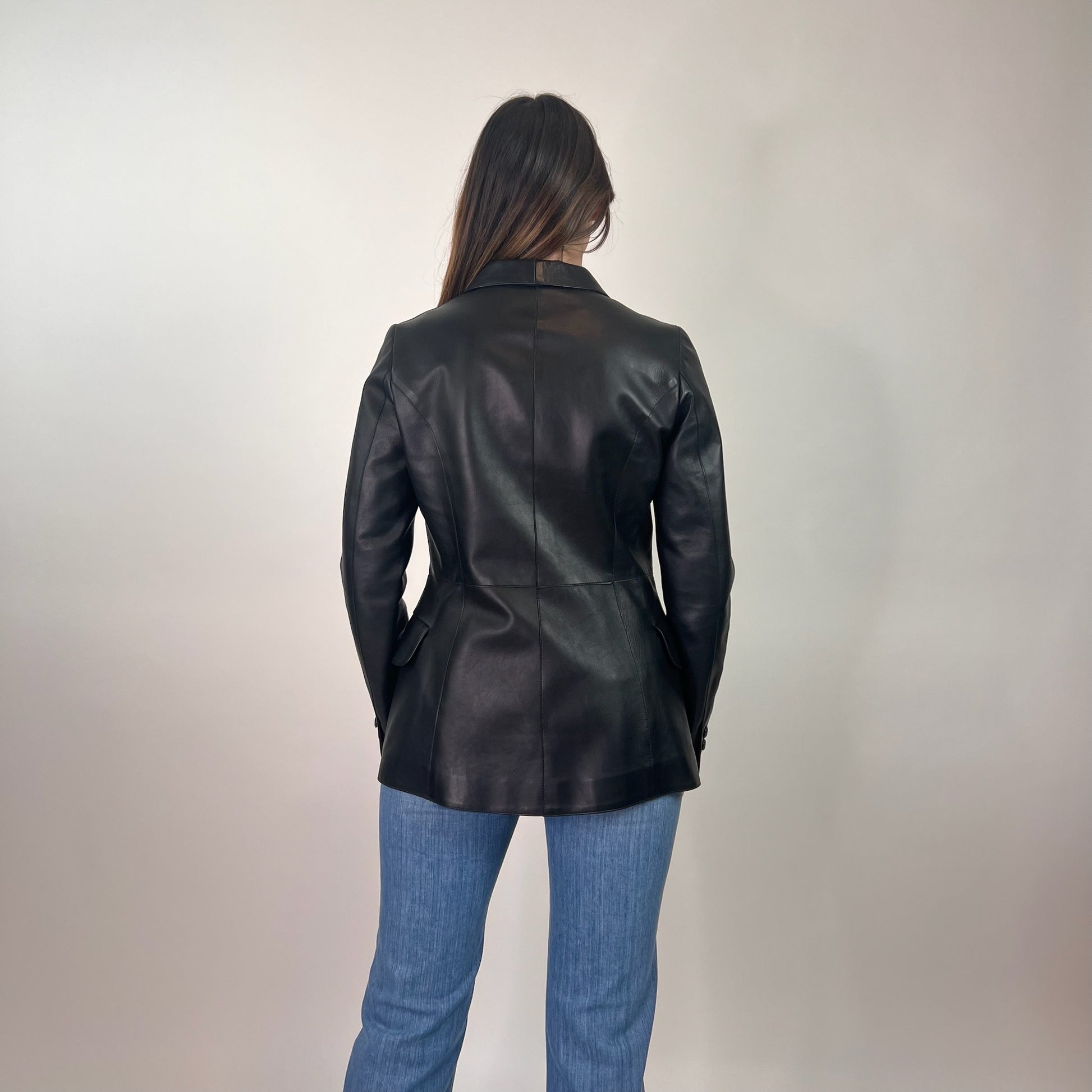 GERMANS Giacca lunga blazer in pelle nappa nera