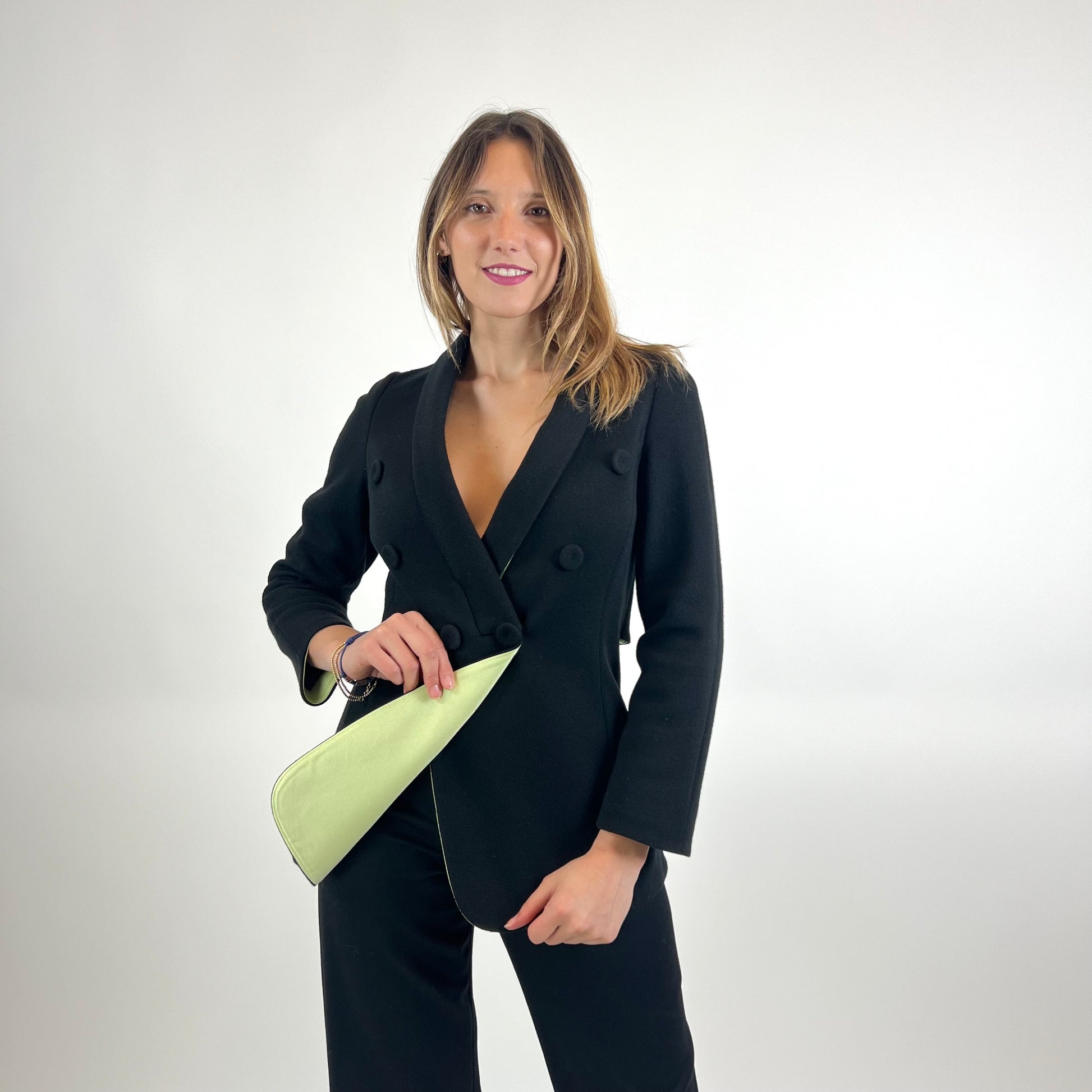 GIORGIO ARMANI Giacca nera con dettagli verde lime