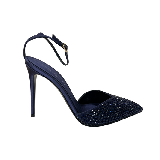 GIORGIO ARMANI Scarpa decolté in raso blu notte