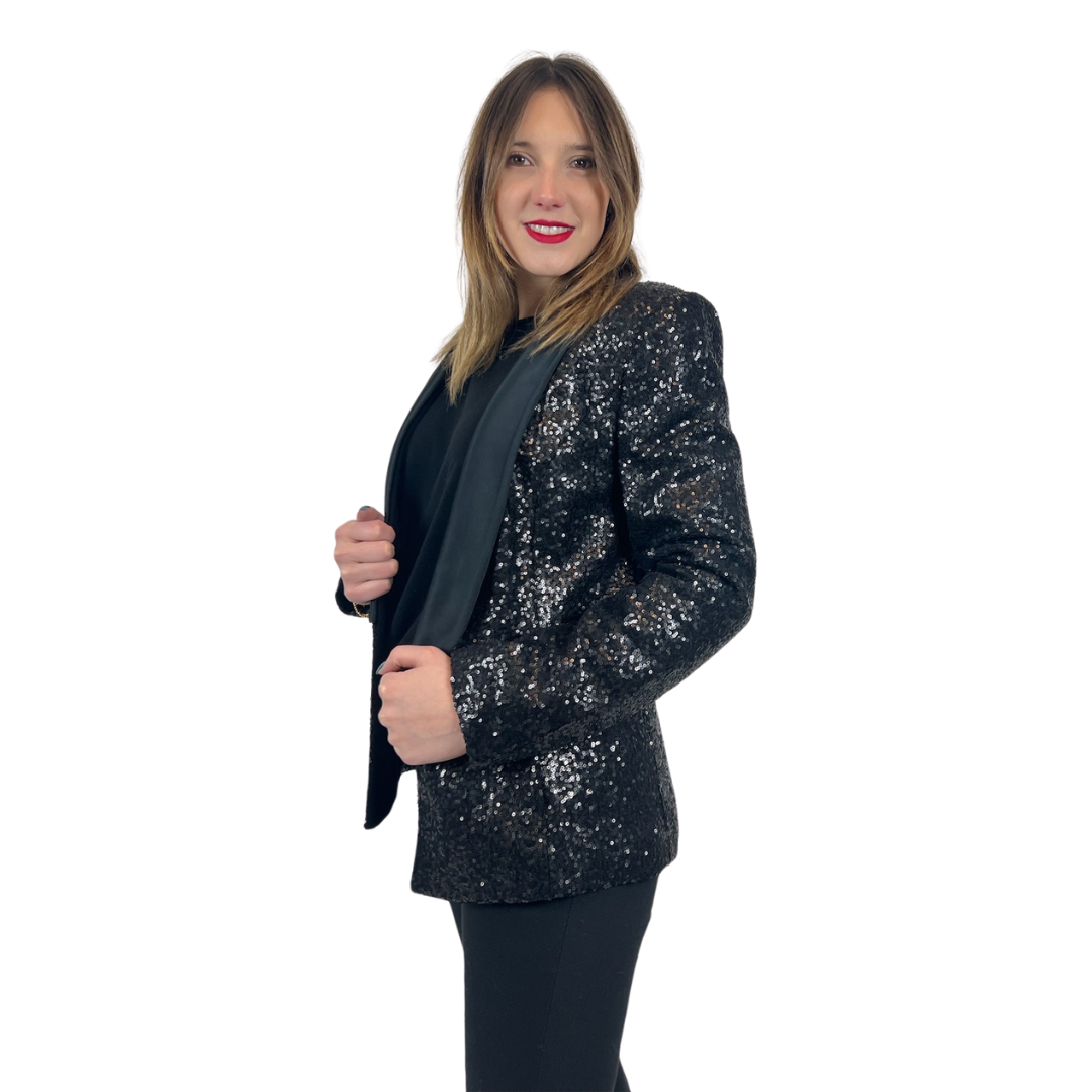 GIORGIO KAUTEN Giacca blazer in raso nero con micro paillettes