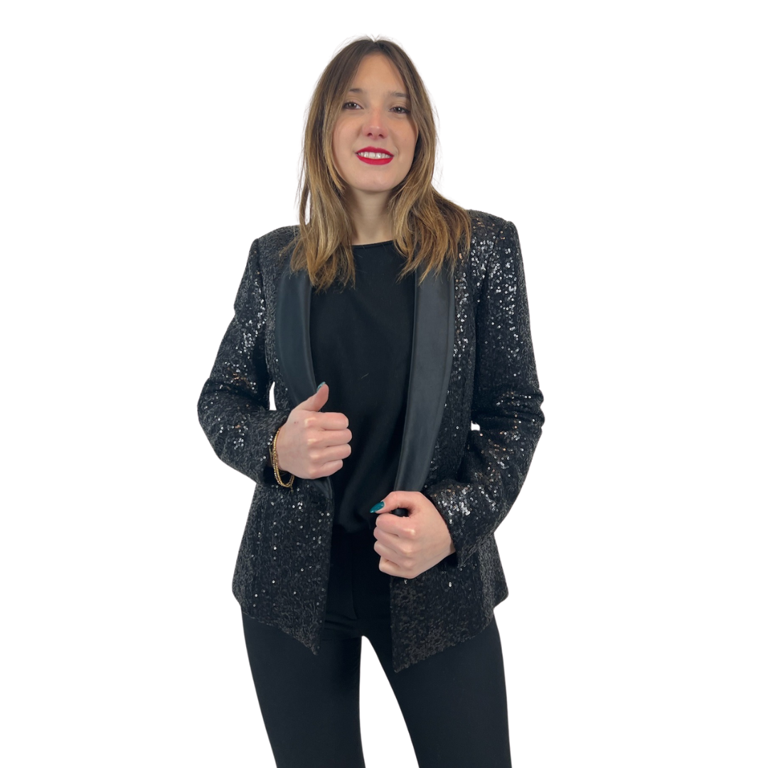 GIORGIO KAUTEN Giacca blazer in raso nero con micro paillettes