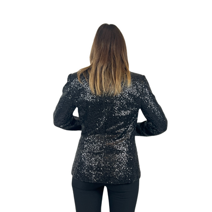 GIORGIO KAUTEN Giacca blazer in raso nero con micro paillettes