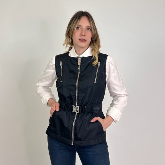 GIVENCHY Gilet in nylon nero con fibbia logo 