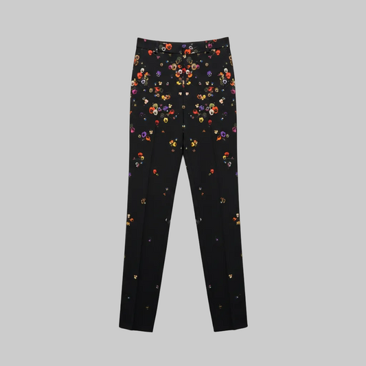 GIVENCHY Pantalone nero classico con stampa fiorellini