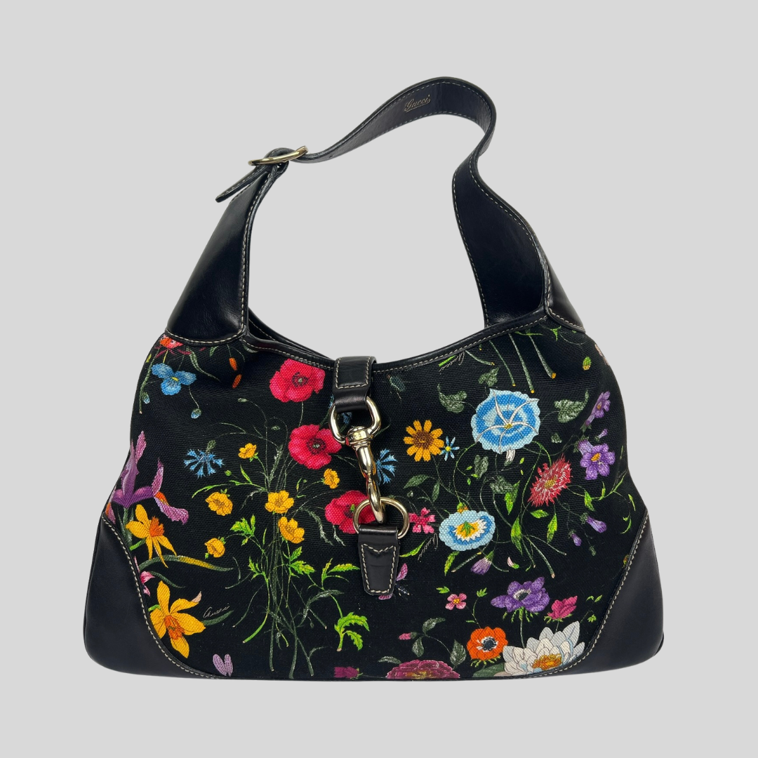 GUCCI Borsa Jackie'O in tessuto Flora nero