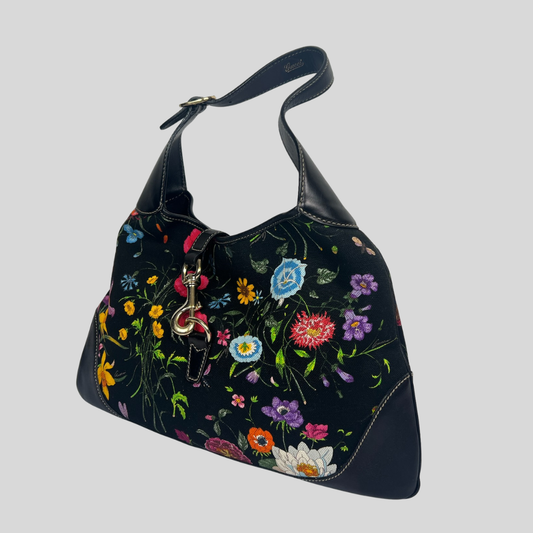 GUCCI Borsa Jackie'O in tessuto Flora nero