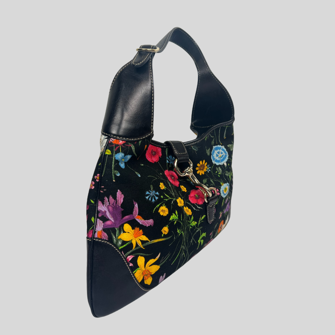 GUCCI Borsa Jackie'O in tessuto Flora nero